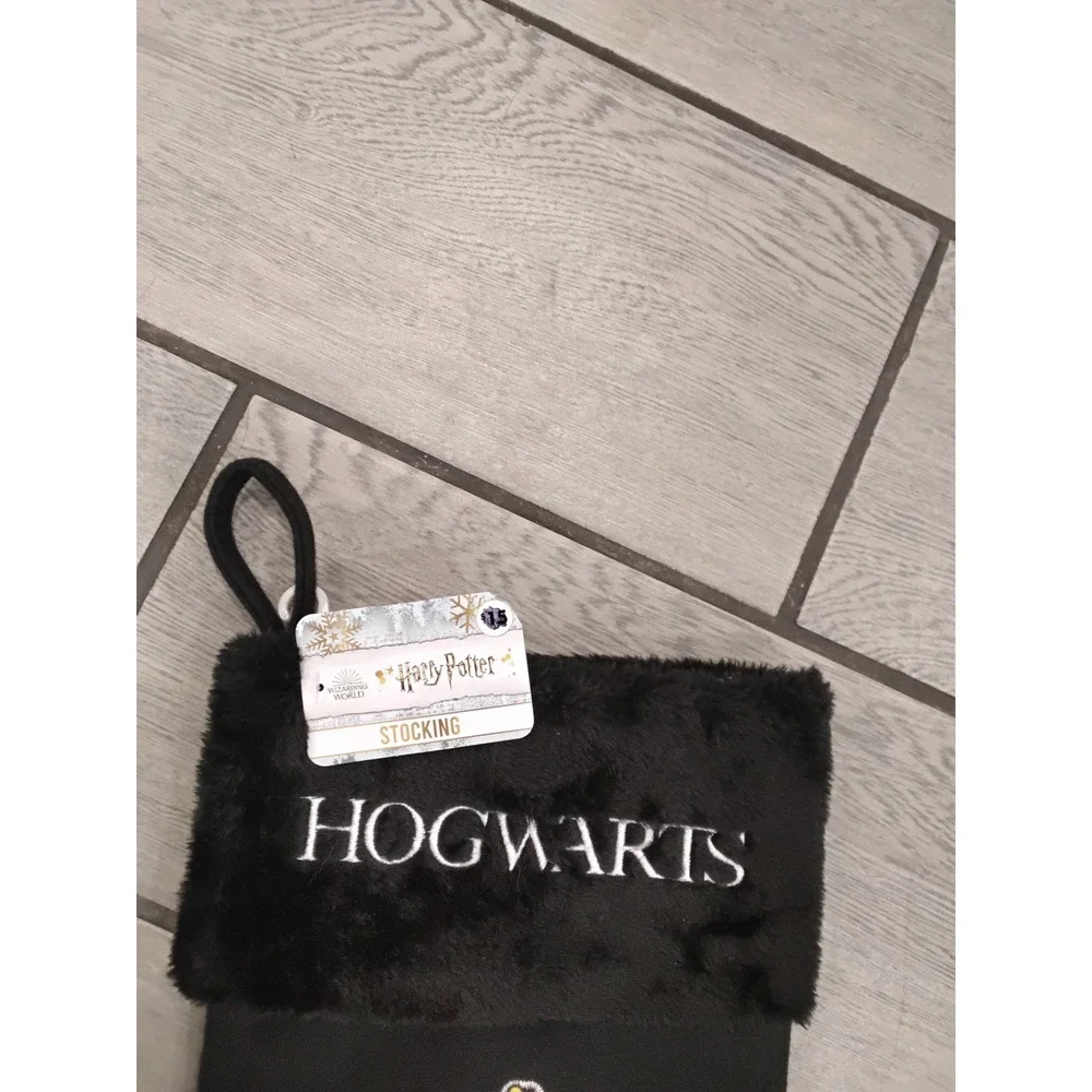 Harry Potter Hogwarts Christmas Stocking Black Faux Fur Crest NWT